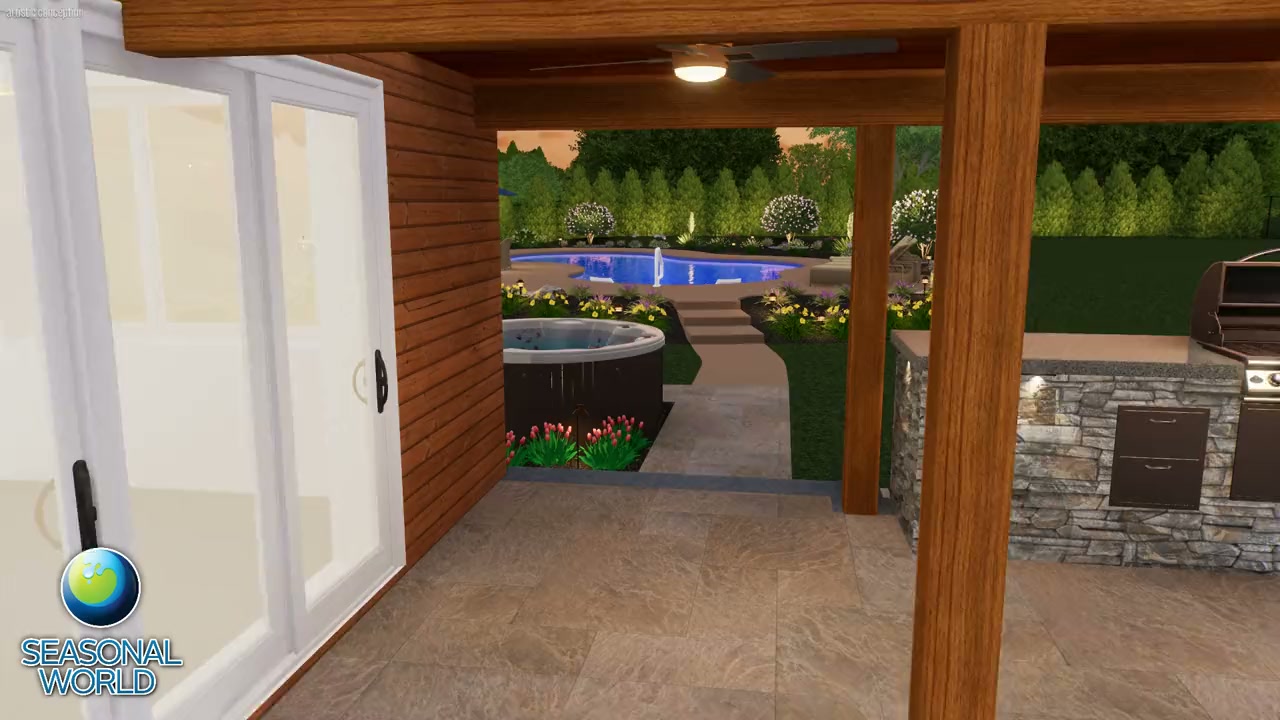 3D rendering of a custom Seasonal World backyard design
