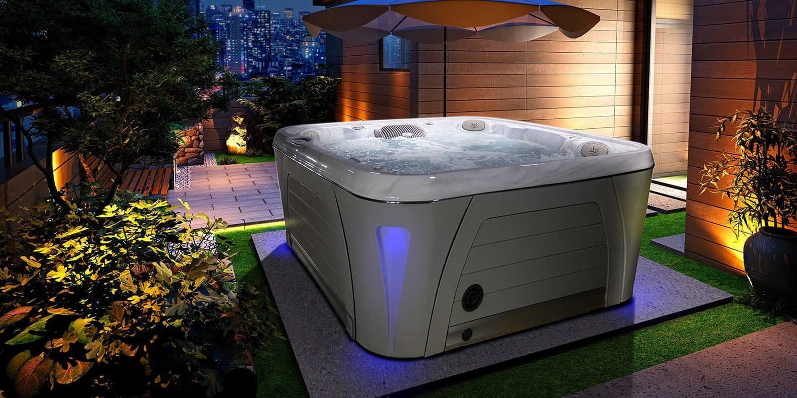 Hydropool Serenity 4500 — 4-5 person hot tub with a lounger and cool-down ledge