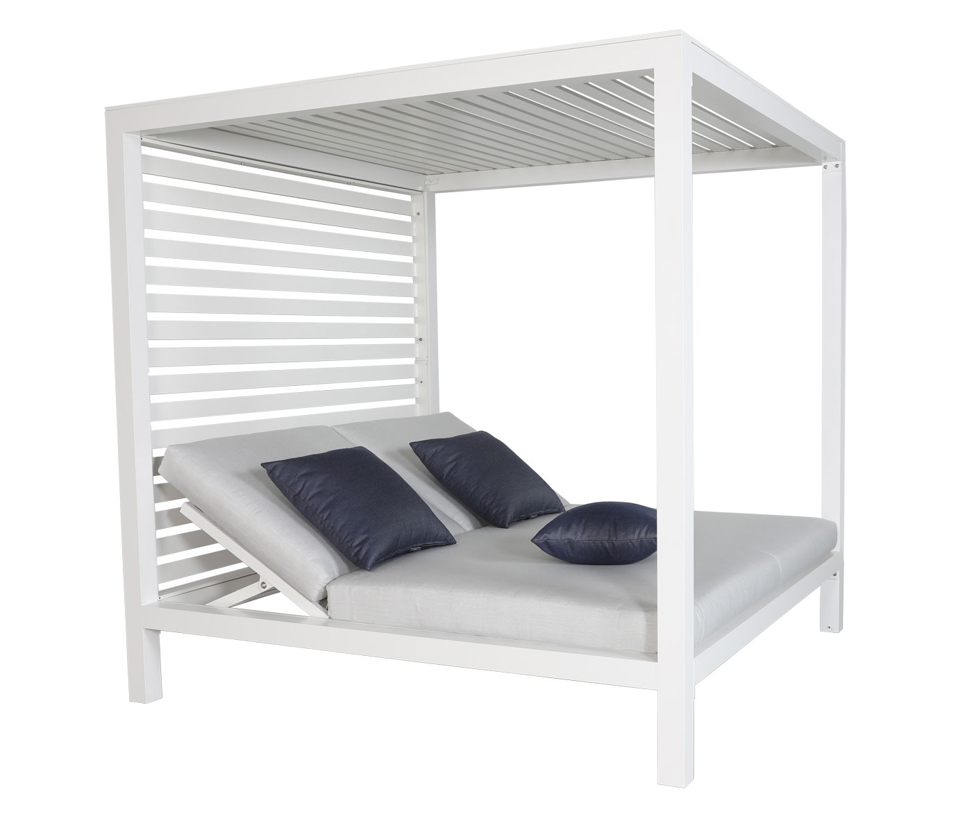 CabanaCoast Muse Cabana Daybed ARBP in white finish with aluminum roof and aluminum back panel