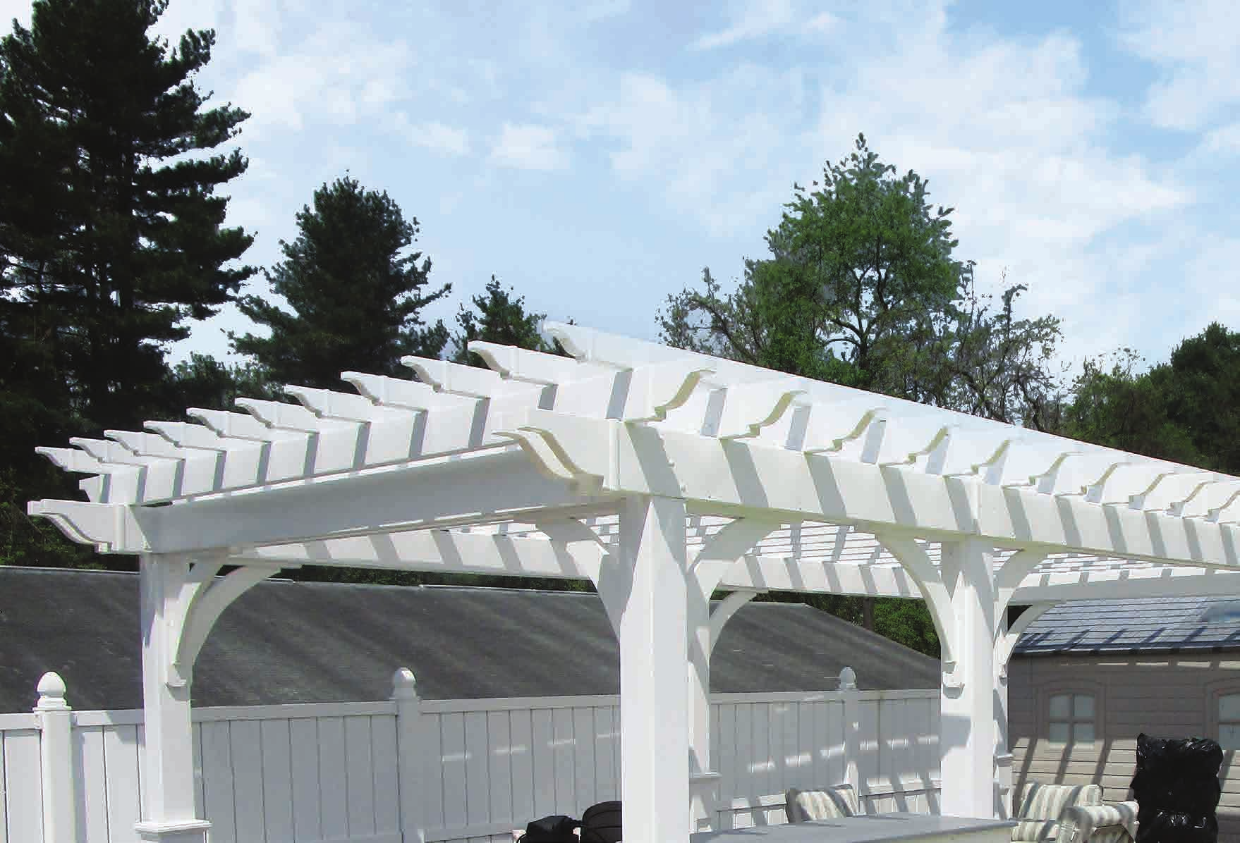 Vinyl wall-mount pergola installation