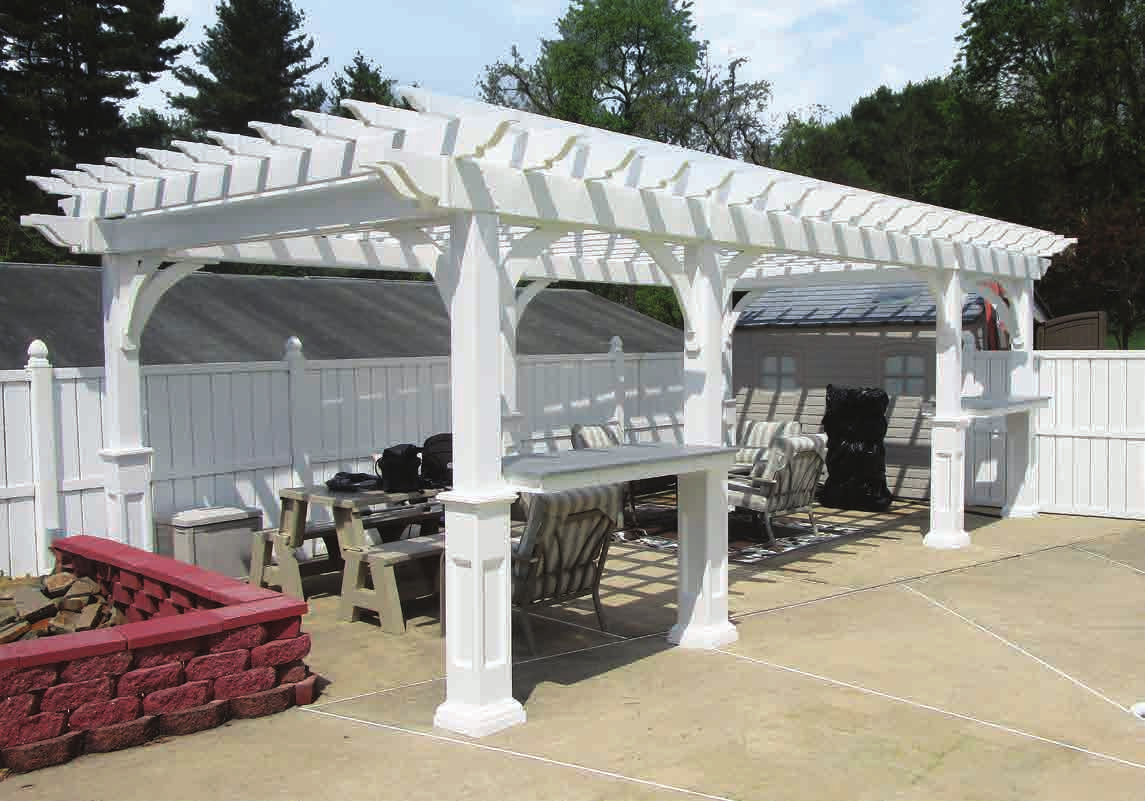 Vinyl pergola in clay color with counters