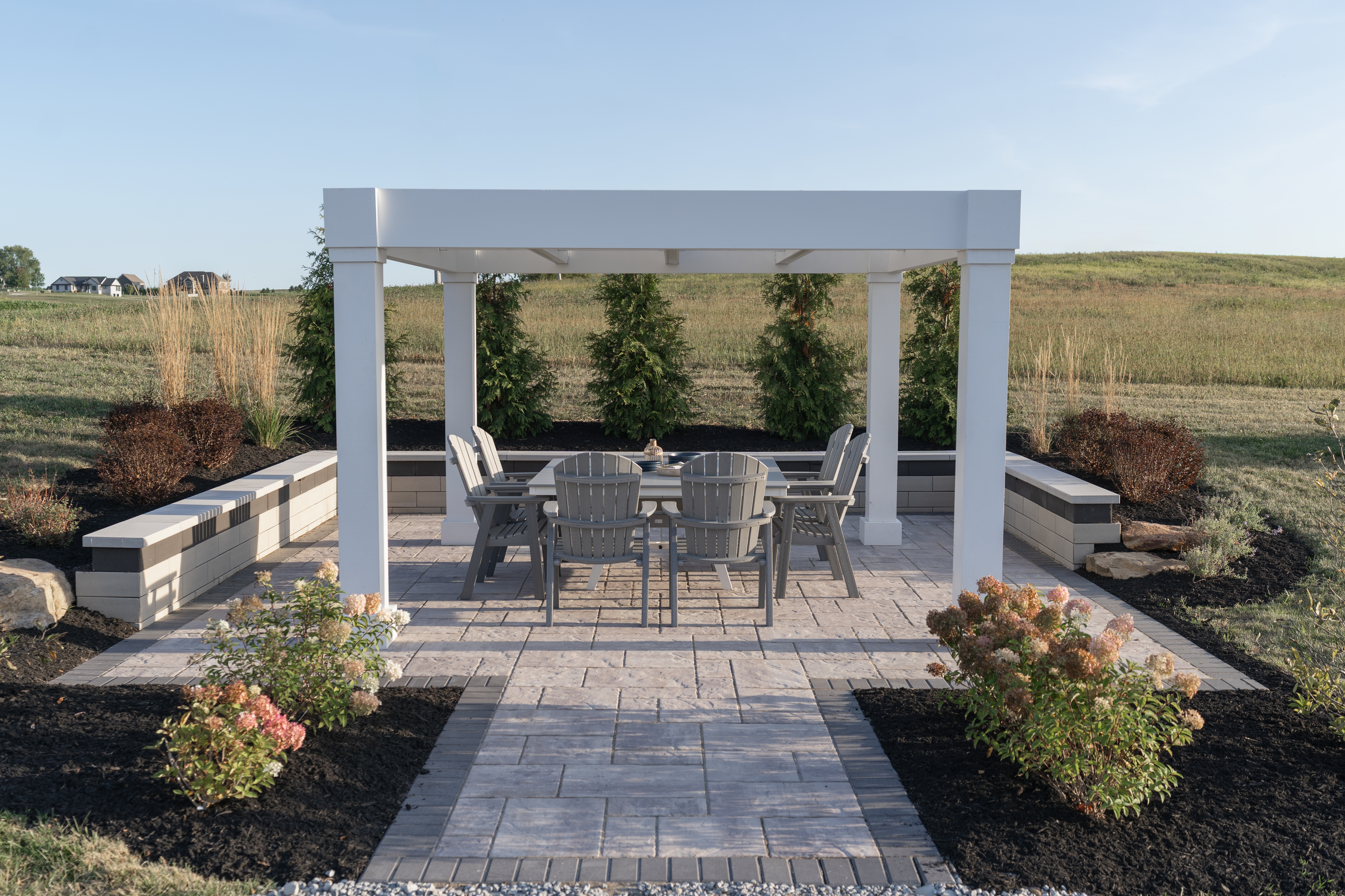 White Berlin Gardens Porter Cellular PVC pergola with shade slats