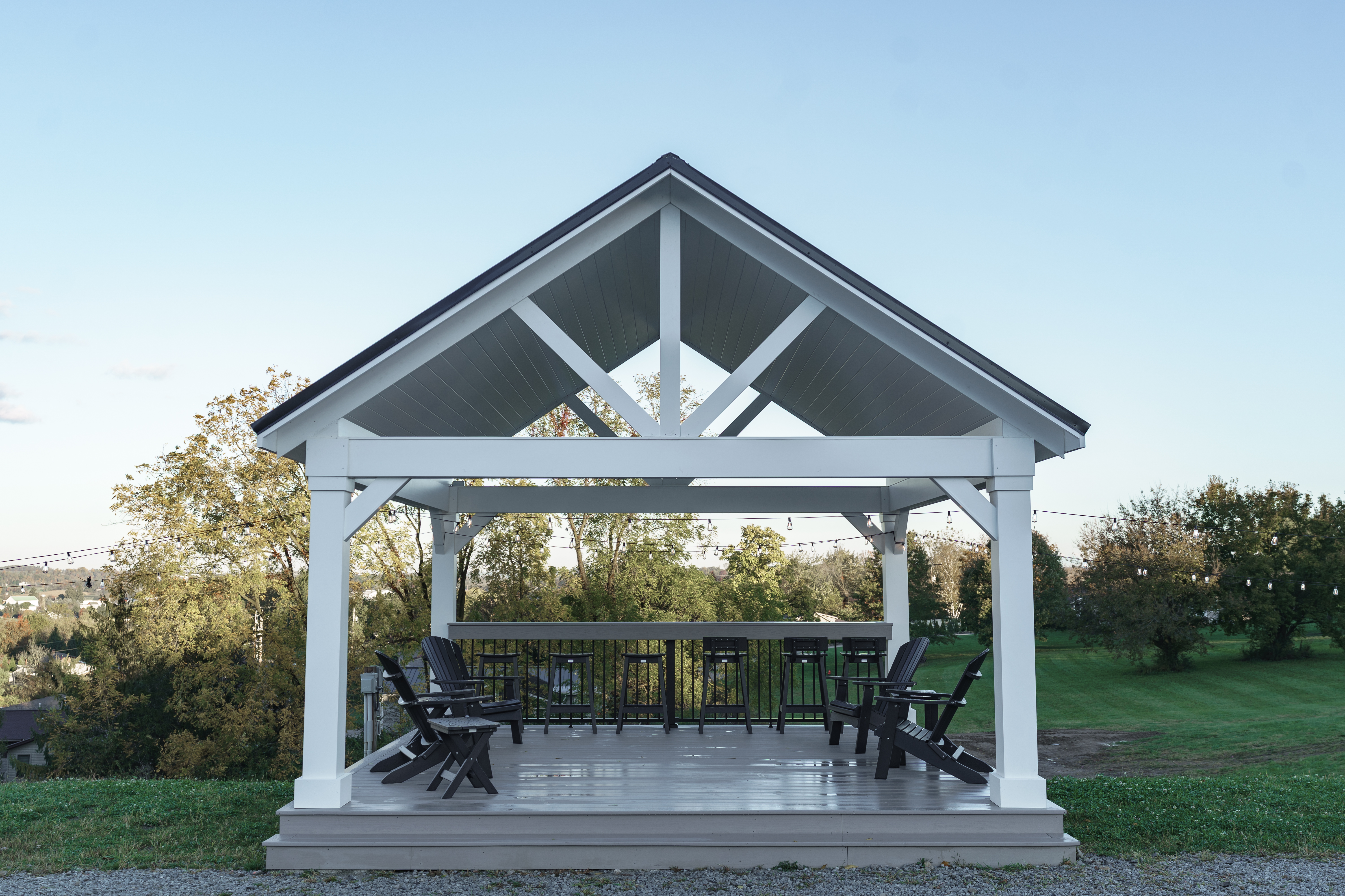 Berlin Gardens Wellington Cellular PVC pavilion in white with Azek ceiling sheathing